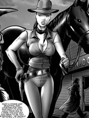 Busty cowgirl on the wild west!