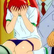 Scared redhead animegirl forced to take a leak