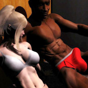 Horny black dude undressed white cartoon chick in the stucked elevator.