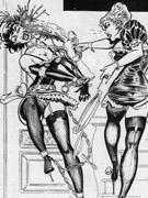 Hot brunette mistress in black and white porn comics gets high punishing her poor victims badly