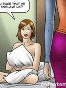 Cartoon housewife in tan stockings gets her pussy and butt hole double stuffed in bondage.