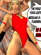 Cartoon housewife in tan stockings gets her pussy and butt hole double stuffed in bondage.