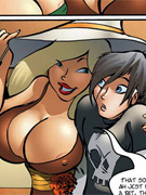 Cock hugry blonde toon milf gonna please two black dongs while her husband slleping drunk.