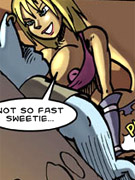 Lusty cartoon slut giving an awesome blowjon and breastjob to lucky stranger.