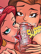 Toon brunette girl in tight shorts and white top forced to gag on huge black meat.