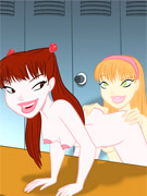 Cartoon busty cutie gets her stomach filled with black cum load after giving a head.