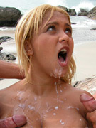 Blonde skank enjoys a giant facial