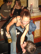 Drunk party babes giving close up looks at their perfect tits and round asses