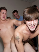 Happy guy in a red hoddie beating his meat on cam just for fun