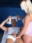 Horny senior collecting the rent from a sexy teenage hottie