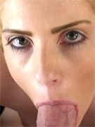 Cute petite chick swallows a big dick with her little wet twat