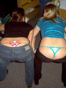 White panties clearly seen through babe's sheer trousers