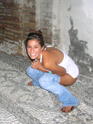 Meaty peeing pussy shot through a hole