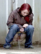 Two chicks and one dude in an outdoor piss-soaked threesome