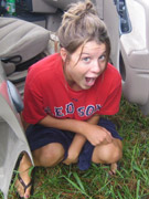 Posh hoochie takes a stop in the woods to piss