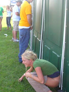Blond gets fucked in piss in backyard