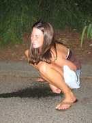 Chick takes off all her clothes to take a leak