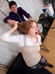 Tape bondaged busty secretary suffering humiliation while being banged hard.