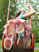 Chubby gal shows upskirt and slide finger in panties