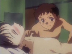 Blue haired hentai school girl in sexy unform doesn't mind fucking with guy and woman as well.