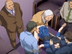 Flexible big boobed anime babe has her pussy touched through her undies.