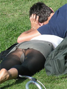 Beach lovers massage each other with lips and tongues